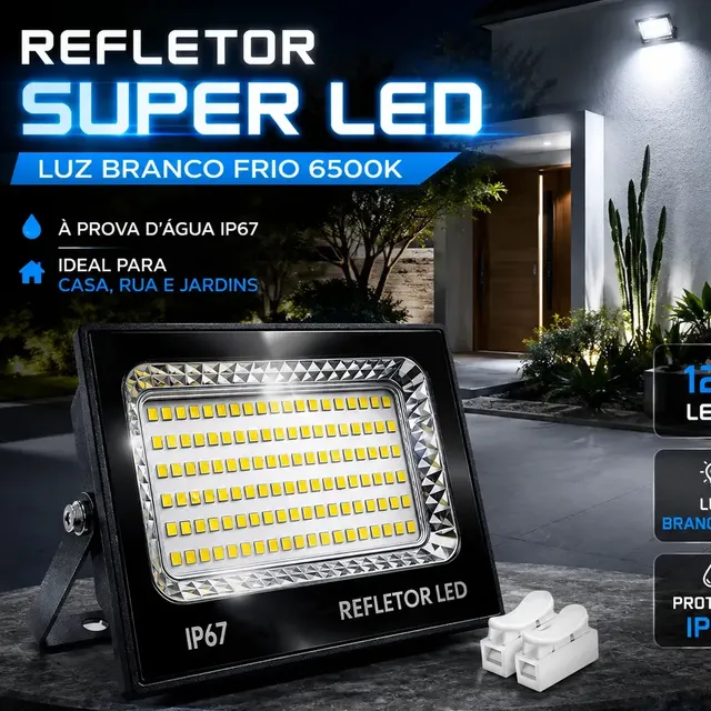 Kit 2 Refletores Super LED 400W IP67 Holofote Bivolt à Prova D'Água 6500K