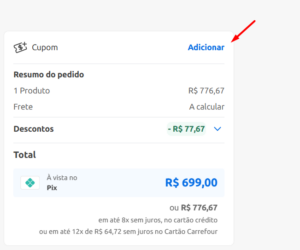 Onde inserir o cupom