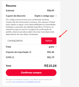 cupom inserido aliexpress