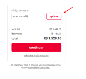 Cupom de desonto aplicado