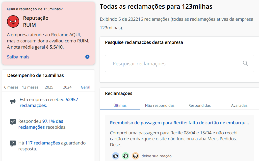 123 milhas reclame aqui