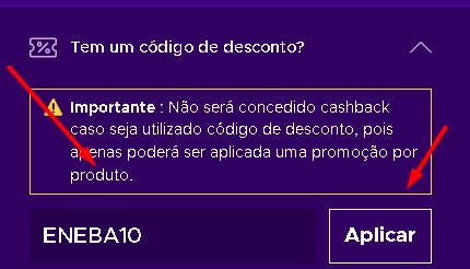 aonde aplicar cupom eneba